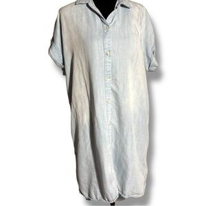 Thread and Supply Light Blue Denim Button Down Short Sleeve Midi Shirt Dress